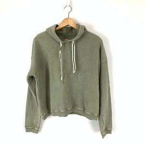 Aerie Women Love Ribbed Terry Cropped Hooded Sweatshirt Green Boxy Hoodie